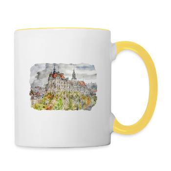 Allemagne croquis aquarelle illustration dessinée à la main - Mug contrasté - blanc/jaune - Droite