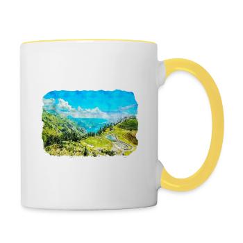 Indonésie Croquis Aquarelle Peinture Dessinée À La Main - Mug contrasté - blanc/jaune - Droite