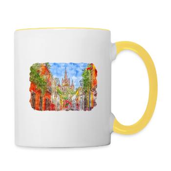 San Miguel De Allende Mexique Aquarelle Croquis Dra - Mug contrasté - blanc/jaune - Droite