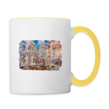 Frankreich Aquarellskizze Handgezeichnete Illustration - Tasse zweifarbig - Weiß/Gelb - Rechts