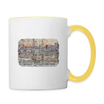 Berlin Allemagne Aquarelle Croquis Dessiné Peinture - Mug contrasté - blanc/jaune - Droite