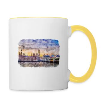 Londres Royaume-Uni Croquis à l'aquarelle Peinture dessinée à la main - Mug contrasté - blanc/jaune - Droite
