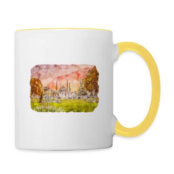 Croquis aquarelle de Turquie Illustration dessinée à la main - Mug contrasté - blanc/jaune - Droite