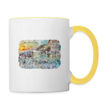 italie croquis aquarelle illustration dessinée à la main - Mug contrasté - blanc/jaune - Droite