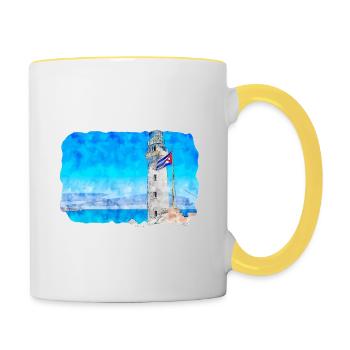 Habana Kuba Aquarell Skizze Gezeichnete Illustration - Tasse zweifarbig - Weiß/Gelb - Rechts