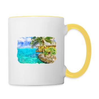 Voyage aquarelle croquis dessinés à la main illustration - Mug contrasté - blanc/jaune - Droite