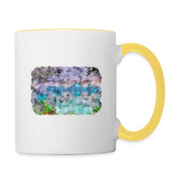 Dessin de peinture de croquis d'aquarelle de point de repère du Vietnam - Mug contrasté - blanc/jaune - Droite