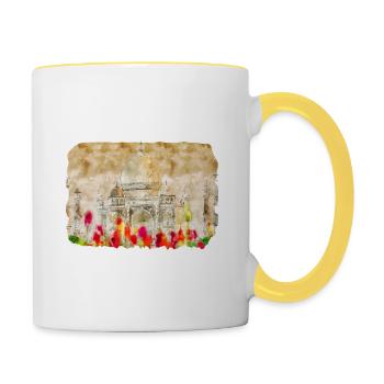 Indien Landmark Aquarell Skizze Farbe Illustratio - Tasse zweifarbig - Weiß/Gelb - Rechts