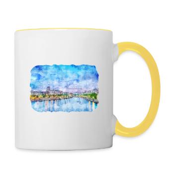 Illustration de croquis aquarelle Helsinki Finlande - Mug contrasté - blanc/jaune - Droite