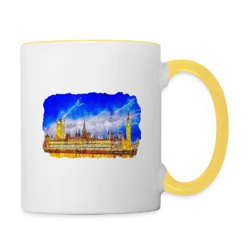 Uk Landmark Watercolor Sketch Painting Illustratio - Contrasting Mug - white/yellow - Right