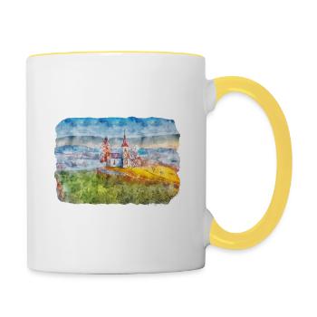 Illustration de l’esquisse à l’aquarelle de Slovénie - Mug contrasté - blanc/jaune - Droite