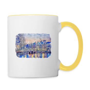 pays-bas, aquarelle, croquis, dessiné, illustration - Mug contrasté - blanc/jaune - Droite