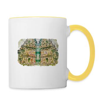 Indonésie Croquis Aquarelle Peinture Dessinée À La Main - Mug contrasté - blanc/jaune - Droite