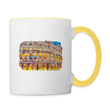 Rom Italien Aquarell Skizze Handgezeichnetes Gemälde - Tasse zweifarbig - Weiß/Gelb - Rechts