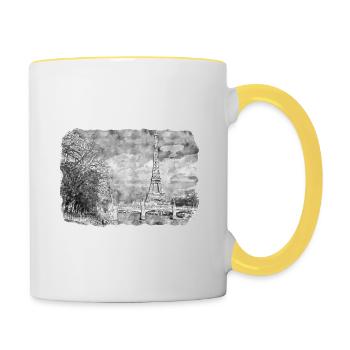 France croquis aquarelle illustration dessinée à la main - Mug contrasté - blanc/jaune - Droite