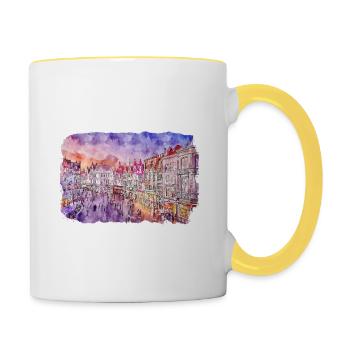 Bruges Belgium Watercolor Sketch Drawn Illustratio - Contrasting Mug - white/yellow - Right