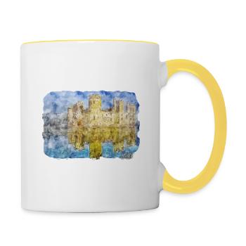 England UK Watercolor Sketch Drawn Illustration - Contrasting Mug - white/yellow - Right