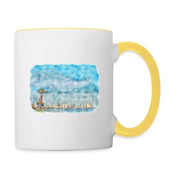 Kalifornien, USA, Aquarell, Skizze, Illustration - Tasse zweifarbig - Weiß/Gelb - Rechts