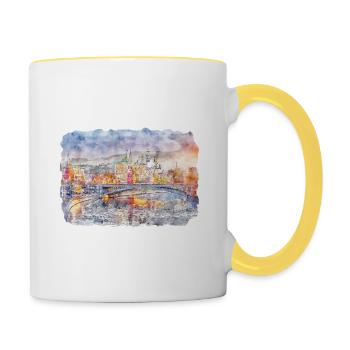 Moscou Russie Aquarelle Esquisse Dessinée Peinture - Mug contrasté - blanc/jaune - Droite