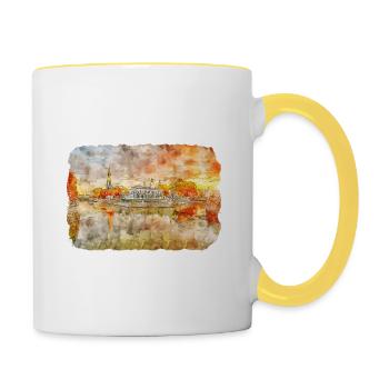 St Petersburg Russia Watercolor Sketch Drawn Illus - Contrasting Mug - white/yellow - Right