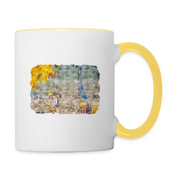 France croquis aquarelle illustration dessinée à la main - Mug contrasté - blanc/jaune - Droite