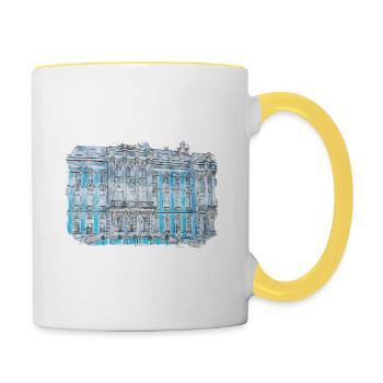 russie, aquarelle, croquis, main, dessiné, illustration - Mug contrasté - blanc/jaune - Droite