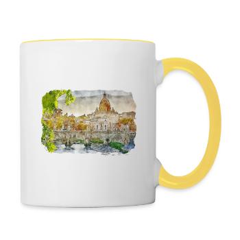 Rom Italien Aquarell Skizze Handgezeichnetes Gemälde - Tasse zweifarbig - Weiß/Gelb - Rechts
