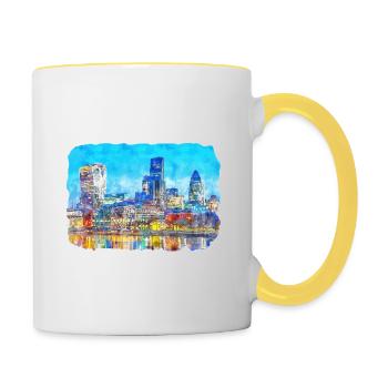 Uk Landmark Watercolor Sketch Painting Illustratio - Contrasting Mug - white/yellow - Right