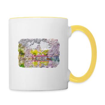 Japan Aquarellskizze Handgezeichnete Illustration - Tasse zweifarbig - Weiß/Gelb - Rechts