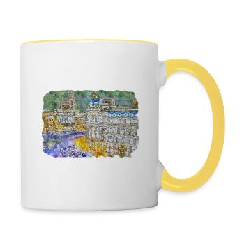 Madrid Espagne Aquarelle Esquisse Peinture Dessin - Mug contrasté - blanc/jaune - Droite