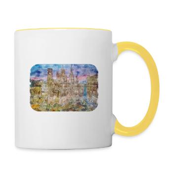 Barcelona Spanien Aquarellskizze Gezeichnete Zeichnung - Tasse zweifarbig - Weiß/Gelb - Rechts