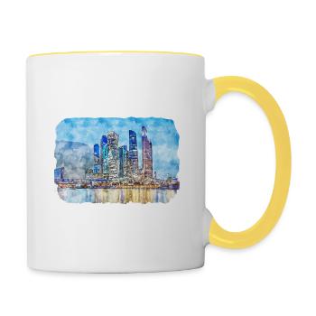 Moscou Russie Aquarelle Esquisse Dessinée Peinture - Mug contrasté - blanc/jaune - Droite