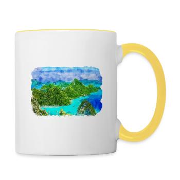 Indonesia Watercolor Sketch Hand Drawn Painting - Contrasting Mug - white/yellow - Right