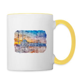 Dinde Aquarelle Esquisse Dessinée à la main Illustration - Mug contrasté - blanc/jaune - Droite