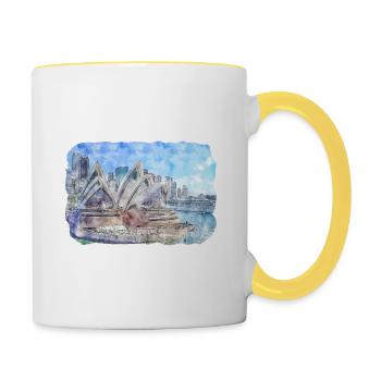 Sydney Australie Aquarelle Esquisse Dessinée Illustrat - Mug contrasté - blanc/jaune - Droite