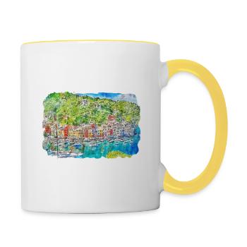 Sorrente Italie Aquarelle Esquisse Dessinée Peinture - Mug contrasté - blanc/jaune - Droite