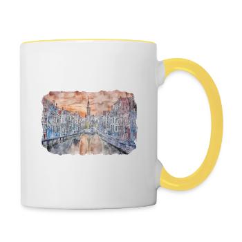 Bruges Belgique Aquarelle Esquisse Illustration - Mug contrasté - blanc/jaune - Droite