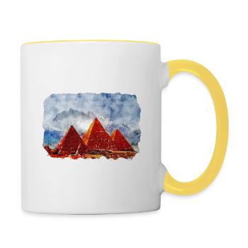 Le Caire Egypte Aquarelle Esquisse Dessinée Illustration - Mug contrasté - blanc/jaune - Droite