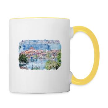 Autriche Aquarelle Esquisse Dessinée à la main Illustration - Mug contrasté - blanc/jaune - Droite