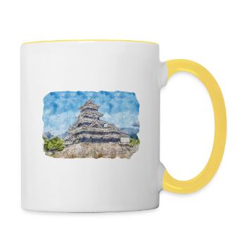 Japan Aquarellskizze Handgezeichnete Illustration - Tasse zweifarbig - Weiß/Gelb - Rechts