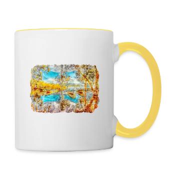 Dinde Aquarelle Esquisse Dessinée à la main Illustration - Mug contrasté - blanc/jaune - Droite