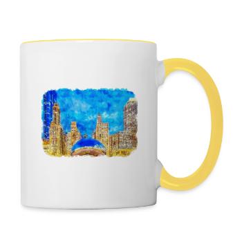 Chicago USA Aquarell Skizze gezeichnete Illustration - Tasse zweifarbig - Weiß/Gelb - Rechts
