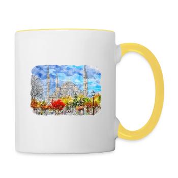 Dinde Aquarelle Esquisse Dessinée à la main Illustration - Mug contrasté - blanc/jaune - Droite