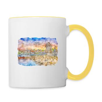 Bulgaria Landmark Watercolor Sketch Illustration - Contrasting Mug - white/yellow - Right