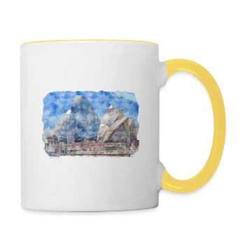 Australie Aquarelle Esquisse Dessinée à la Main Peinture - Mug contrasté - blanc/jaune - Droite