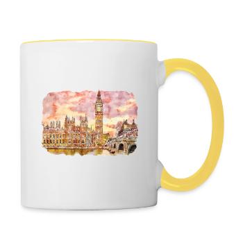 Londres UK Aquarelle Esquisse Dessinée à la Main Peinture - Mug contrasté - blanc/jaune - Droite