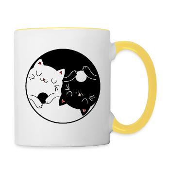 Yin & Yang Cats - Zen Yoga Cat Rest Sun - Contrasting Mug - white/yellow - Right