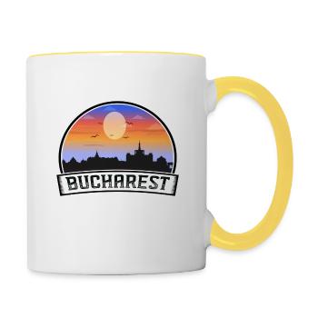 Bukarest Rumänien Skyline Vintage Sonnenuntergang Reisen So - Tasse zweifarbig - Weiß/Gelb - Rechts