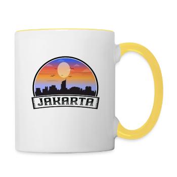 Jakarta Indonesia Skyline Vintage Sunset Travel So - Contrasting Mug - white/yellow - Right