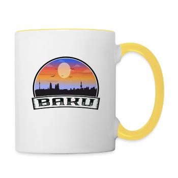 Bakou Azerbaïdjan Skyline Vintage Sunset Travel Souv - Mug contrasté - blanc/jaune - Droite